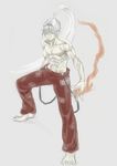  abs barefoot fujiwara_no_mokou full_body genderswap genderswap_(ftm) highres long_hair male_focus manly muscle pants ponytail shirtless simple_background solo suspenders touhou yostel 