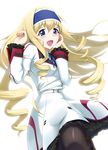  absurdres aoten blonde_hair blue_eyes blue_hairband blush cecilia_alcott drill_hair hairband highres infinite_stratos long_hair open_mouth pantyhose smile solo 