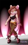  beads belt bow brown_eyes clothed clothing creamytea female heels mammal mouse off_shoulder rodent runway shoes shoulder solo star walking 