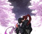  1boy 1girl black_hair female himura_kenshin japanese_clothes kimono long_hair male mui_(purasuress) night ponytail red_hair rurouni_kenshin scarf tree trees yukishiro_tomoe 