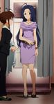  akizuki_ritsuko blue_hair bracelet brown_hair dress glasses high_heels highres idolmaster jewelry mirror miura_azusa stitch stitched 