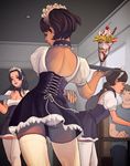  ass backless_outfit bad_id bad_pixiv_id bare_back breasts cherry cleavage copyright_request corset eko-des-co food fruit ice_cream lace leaning_forward looking_back maid_headdress medium_breasts multiple_girls panties pantyshot profile smile sundae thighhighs tray underwear waitress white_legwear white_panties zettai_ryouiki 