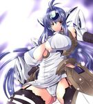  armor blue_hair breasts curvy erect_nipples garter_belt garters helmet huge_breasts kinokoutarou kos-mos long_hair panties red_eyes solo thighhighs underboob underwear xenosaga 