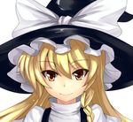  ashima_takumi blonde_hair braid brown_eyes face hat hat_ribbon kirisame_marisa orange_eyes ribbon smile solo touhou witch_hat 