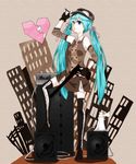  aqua_eyes aqua_hair bad_id bad_pixiv_id detached_sleeves fingerless_gloves gloves hat hatsune_miku headset highres long_hair megaphone rizuki_(ma-na708) skirt solo speaker thighhighs twintails very_long_hair vocaloid 