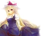  blonde_hair dqn_(dqnww) dress dress_shirt hat long_hair shirt skirt_hold solo touhou upper_body very_long_hair watatsuki_no_toyohime yellow_eyes 