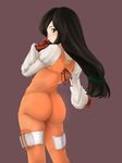  ass back black_eyes black_hair blush bodysuit final_fantasy final_fantasy_ix garnet_til_alexandros_xvii gloves hebameki long_hair looking_back low-tied_long_hair orange_bodysuit solo third-party_edit 