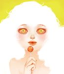  bad_id bad_pixiv_id candy copyright_request crazy_eyes eko-des-co face food horror_(theme) lips lollipop solo white_hair yellow_eyes 