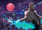  blue_eyes blue_fire damaged english fire full_moon glowing glowing_eyes highres long_hair lunatic_(tiger_&amp;_bunny) male_focus mask moon no_mask pale_skin ponytail red_moon sharp_rainy712 solo superhero tiger_&amp;_bunny white_hair yuri_petrov 