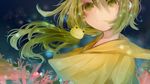  amaka_eru bad_id bad_pixiv_id blurry bokeh coral crying crying_with_eyes_open depth_of_field frown green_eyes green_hair hair_ornament hairpin itamidome night poncho sad side_ponytail solo tears underwater upper_body utau 