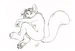  breasts feline female fuun hindpaw nude paws sitting sketch solo 