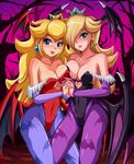  blonde_hair blue_eyes blush breasts capcom cosplay crown darkstalkers earrings erect_nipples female hair_over_one_eye jewelry large_breasts lilith_aensland lilith_aensland_(cosplay) medium_breasts morrigan_aensland morrigan_aensland_(cosplay) multiple_girls nail_polish nintendo peach princess_peach princess_rosalina rosalina_(mario) rosetta_(mario) sigurd_hosenfeld sigurdhosenfeld smile super_mario super_mario_bros. super_mario_galaxy tongue vampire_(game) wings 