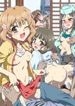  4boys 4girls ;d ass blush breasts clothed_sex cover cover_page cum cum_in_pussy cum_inside cum_on_body cum_on_breasts cum_on_upper_body double_penetration facial fellatio group_sex hanasaku_iroha hiro_mon_dog long_hair matsumae_ohana multiple_boys multiple_girls nipples one_eye_closed open_mouth oral oshimizu_nako penis pussy sex short_hair smile spread_legs tsurugi_minko uncensored vaginal wajima_tomoe wink 