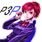  blush bow female_protagonist_(persona_3) headphones highres lips o223 persona persona_3 persona_3_portable red_eyes red_hair school_uniform solo 