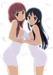  akiyama_mio bare_shoulders black_eyes black_hair breast_press breasts brown_eyes camisole chemise feathers hayashi_sachi highres k-on! light_smile lingerie long_hair looking_at_viewer medium_breasts mole mole_under_eye multiple_girls no_panties non-web_source official_style qplus red_hair see-through sideboob source_request symmetrical_docking underwear yuri 