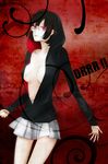  bad_id bad_pixiv_id black_hair bob_cut breasts cleavage durarara!! ewigkey glasses hood hoodie medium_breasts open_clothes open_shirt pleated_skirt red_eyes shirt short_hair skirt solo sonohara_anri 