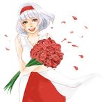  android bad_id bad_pixiv_id bare_shoulders blue_eyes bob_cut bouquet cis_(tiger_&amp;_bunny) dress flower hairband nawofu open_mouth rose short_hair smile solo tiger_&amp;_bunny white_hair 