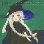  bad_id bad_pixiv_id braid brown_eyes calendar_(medium) grey_hair hat lowres october original solo suzushiro_sayu twin_braids witch_hat 