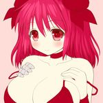  asamura_hiori bad_id bad_pixiv_id bandages breasts bun_cover choker cleavage double_bun ibaraki_kasen large_breasts off_shoulder red_eyes red_hair smile solo touhou 