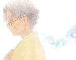  closed_eyes flower glasses japanese_clothes jinnouchi_sakae kimono matayoshi old_woman smile solo summer_wars white_hair 