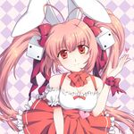  animal_ears antenna_hair argyle argyle_background awayuki_ramika bow bunny_ears choker di_gi_charat dice dice_hair_ornament hair_bow hair_ornament heart long_hair pink_hair red_eyes smile solo twintails usada_hikaru 