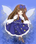  boots bow brown_eyes brown_hair cross-laced_footwear curtsey dress hair_bow lace-up_boots lefty_2628 long_hair ribbon smile solo star_sapphire touhou wings 