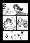  6+girls comic doujinshi greyscale hakurei_reimu highres hinanawi_tenshi mikagami_hiyori monochrome multiple_girls touhou 