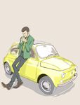  arsene_lupin_iii brown_hair car cigarette fiat fiat_500 formal green_jacket ground_vehicle jacket lupin_iii male_focus manbou_(manvow) motor_vehicle necktie sideburns solo suit yellow_neckwear 