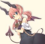  bare_shoulders bat_wings blue_eyes book demon_girl demon_tail gloves hair_ornament horns monorino original pink_hair pointy_ears solo tail twintails wings 