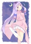  boots crescent_moon highres long_hair moon no_hat no_headwear patchouli_knowledge purple_eyes purple_hair sky solo star_(sky) starry_sky touhou tunamayochan very_long_hair 