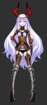  absurdres armor black_panties boots breasts cleavage hand_on_hip highres horns kansou_samehada long_hair navel original panties purple_eyes purple_hair simple_background small_breasts solo standing thigh_boots thighhighs underwear very_long_hair 