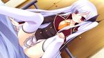  akechi_hikari game_cg hyper_highspeed_genius miyasu_risa panties pantyshot pantyshot_(sitting) school_uniform sitting solo thighhighs underwear white_legwear white_panties 