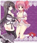  akemi_homura ass black_hair breasts breasts_out breasts_outside cameltoe hairband kaname_madoka long_hair mahou_shoujo_madoka_magica panties pantyhose pigtails pink_hair purple_eyes red_eyes ribbon short_twintails small_breasts twintails underwear 