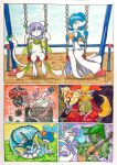  1girl :&lt; absurdres aegislash alternate_color animal_ear_fluff animal_ears arm_up artist_name bangs bespectacled black_eyes black_sclera blue_hair blue_skin book breasts cacturne claydol closed_mouth collarbone delphox eyes_closed fire fox_ears full_body furry gardevoir gen_1_pokemon gen_3_pokemon gen_6_pokemon gen_7_pokemon glasses grass green_eyes guitar hair_over_eyes hair_over_one_eye hands_up happy highres holding instrument looking_at_another looking_up lying music musical_note open_book orange_eyes original outdoors outstretched_arm playing_instrument pokemon primarina purple_eyes purple_hair ralts reading red-framed_eyewear red_sclera shiny shiny_hair shiny_pokemon short_hair signature singing sitting sky sleeping small_breasts smile spoken_musical_note stakataka stick swing_set sylveon traditional_media two-tone_skin vaporeon white_skin yellow_eyes yuumikuchi 