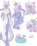  character_reference female fish hair kiddie_pool loincloth marine model_sheet noah_(artist) pink_hair plain_background scalie shark tooca wading_pool white_background 