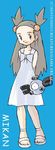  dress game_freak gym_leader magnemite mikan_(pokemon) official_art pokemon pokemon_(game) pokemon_gold_and_silver pokemon_gsc simple_background smile standing sugimori_ken 