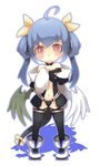  3: ahoge bare_shoulders blue_hair blush boots bow chibi choker detached_sleeves dizzy guilty_gear hair_bow navel red_eyes ribbon shiitake_(mm0820) solo tail tears thighhighs wings 