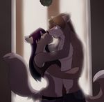  artichoke breast_fondling brown brown_fur brown_hair canine clothed clothing couple duo dusty eyes_closed female fondling fur hair jailbird kissing long_hair male mammal mistletoe muzzle pointy_ears romantic skimpy snout styx topless white white_fur window wolf 