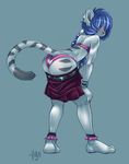  ambiguous_gender blue_hair blush bra braid butt chao_xiang crossdressing eyewear feline girly glasses hair long_hair long_tail mammal panties pink_clothing quadra skirt solo stripes tiger underwear undressing white white_tiger 