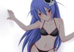  annoyed bikini blue_hair blush collarbone hair_ornament haqua_d'rot_herminium kami_nomi_zo_shiru_sekai long_hair navel red_eyes side-tie_bikini solo string_bikini swimsuit very_long_hair yuto_(dialique) 