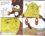  comic crossover crying humor male pun red_eyes sega shadow_the_hedgehog shrek shrek_(character) sonic_(series) tears unknown_artist 