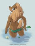  bikini canine clothed clothing cocker_spaniel dog female golden_retriever jay_naylor looking_at_viewer looking_back mammal nudist pond skimpy solo swimsuit trixie_(jay_naylor) trixie_(naylor) undressing water wet 