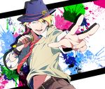  bad_id bad_pixiv_id blonde_hair blue_eyes bracelet hat jewelry kurusu_shou male_focus microphone one_eye_closed paint_splatter solo uta_no_prince-sama yuzumame 