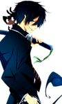  ao_no_exorcist black_hair blue_eyes kuro_(ao_no_exorcist) male_focus okumura_rin school_uniform smile sword tail tsukimori_usako weapon 