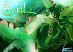  adiago auril breasts dragon female green_hair hair horn iontoon long_hair looking_at_viewer masturbation panties solo topless underwear 