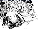  annoyed close-up face greyscale hat looking_down lowres monochrome oekaki remilia_scarlet solo tatsuya_(atelier_road) touhou 