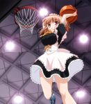 basketball breasts brown_eyes brown_hair dunk highres kashii_airi large_breasts maid non-web_source rou-kyuu-bu! screencap shoes sneakers solo stitched third-party_edit 