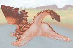  anus barroth brute_wyvern fabuchs female looking_back lying monster_hunter on_front outside presenting pussy raised_tail solo tail unknown_species video_games water wet wyvern 