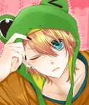  animal_hat bad_id bad_pixiv_id blonde_hair blue_eyes frog_hat hat kurusu_shou male_focus one_eye_closed ramu_(xxxramxxx) solo uta_no_prince-sama 