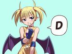  alphabet aq_interactive arcana_heart atlus blonde_hair blue_eyes blush breasts choker earrings examu jewelry lilica_felchenerow misao_(kami_no_misoshiru) simple_background smile solo twintails wings 